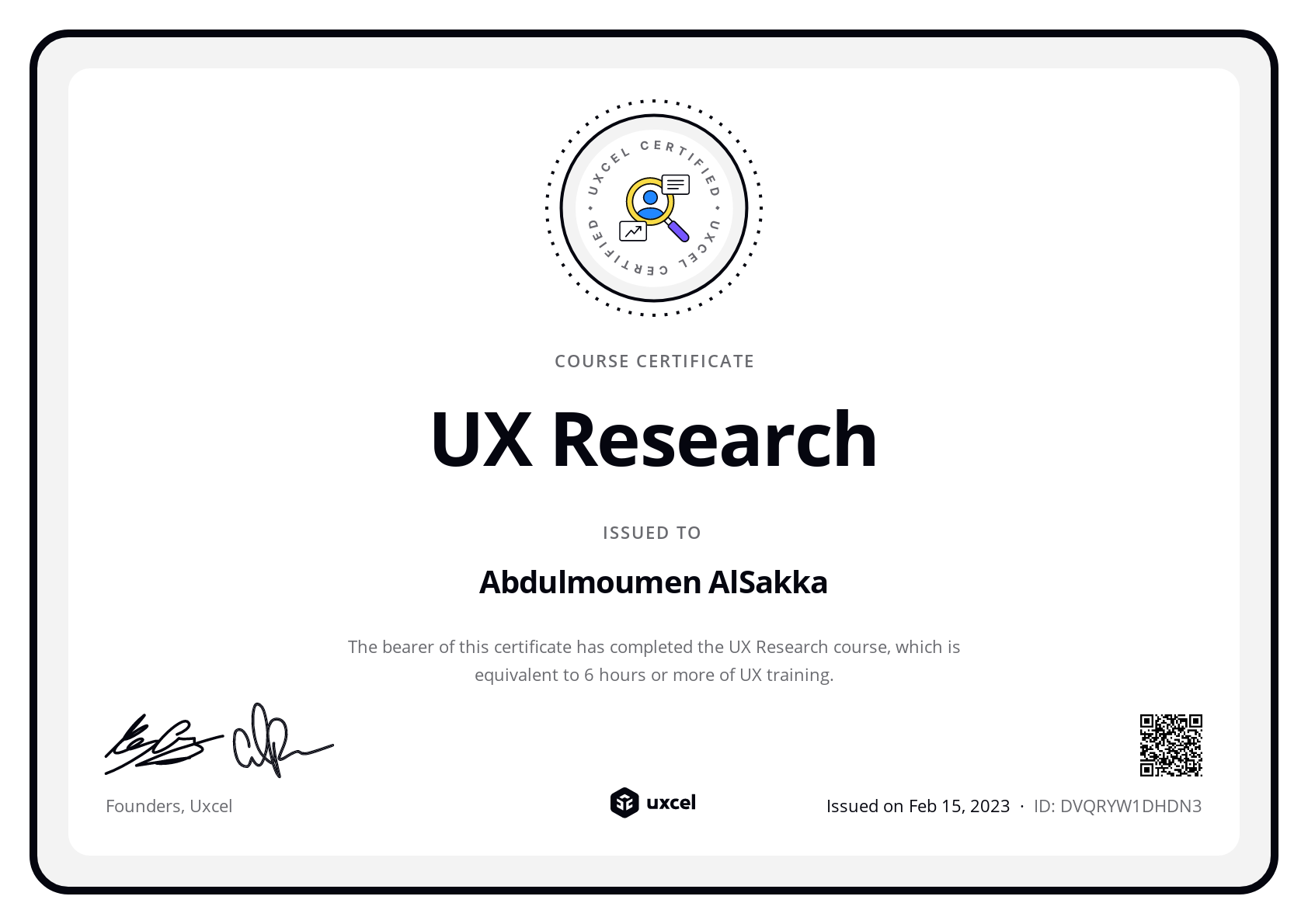 Abdulmoumen AlSakka's certificate
